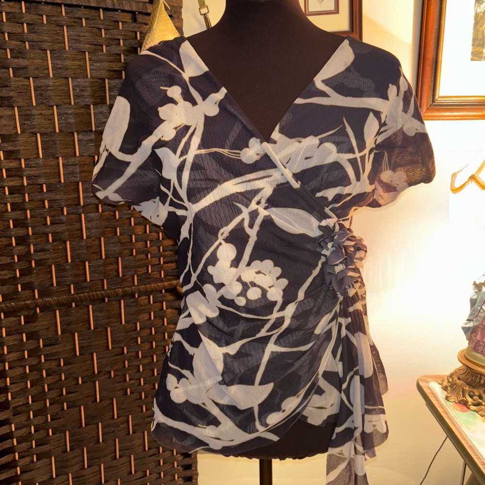 Le Chateau Floral Mesh Wrap Blouse